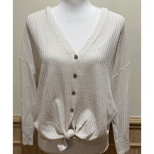 Forever 21 Long Sleeve Top Size Small ~ Ivory V~ Neck